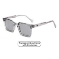 Retro square sunglasses in transparent grey frame with metal detail and dark grey lenses - C1 Translucent Grey Frame Grey Lenses