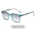 Square transparent blue frame sunglasses with gradient grey lenses in a side view - C2 Translucent Blue Frame Gradient Grey Lenses