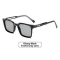 Glossy black square sunglasses with grey lenses and silver diamond temple accents - C3 Glossy Black Frame Grey Lenses