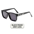 Square black frame sunglasses with grey lenses and metallic arrow temple details - Black Frame Black Grey Lens