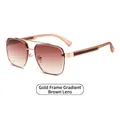 Retro slim aviator sunglasses with gold metal frame and gradient brown lenses - Gold Frame Gradient Tea Lens