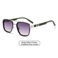 Modern narrow aviator sunglasses with green silver frames and gradient grey lenses - C2 Green Silver Frame Gradient Grey Lenses