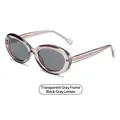 Gafas de sol ovales gris transparente con lentes gris oscuro y patillas con textura rombo - C1 Marco Gris Transparente / Lentes Negro-Gris