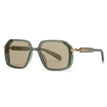 Lunettes aviateur rétro avec monture carrée vert translucide et détails fléchés dorés - Vert olive