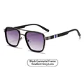 Retro narrow square sunglasses with black gunmetal frame and gradient grey lenses - Black Gunmetal Frame Gradient Grey Lens