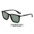 Square matte black frame sunglasses with green lenses and metal hinge details - Matte Black Frame Green Lens