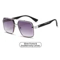 Modern narrow silver metal frame sunglasses with purple-grey gradient lenses - Silver Frame Gradient Grey Lens