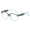 Occhiali anti-luce blu retrò con montatura azzurro trasparente e design a scacchi neri - Montatura Blu Fantasia Lente Bianca