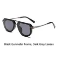 Gafas de sol estrechas de metal color plomo con lentes grises y detalles de remaches - Montura Negro Gris Plomo Lente Gris Negro