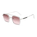 Modern pilot sunglasses featuring pink gradient lenses and silver metal double bridge - C3 Silver Frame Double Brown
