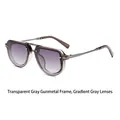 Gafas de sol de doble puente con montura gris transparente y lentes de color degradado - Montura Gris Transparente Gunmetal Lente Degradado Gris