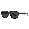 Modern retro square flat top sunglasses with black frame and double bridge pilot design - Black Frame Grey Lens (C1)