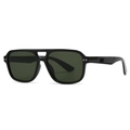 Modern retro square flat top navigator sunglasses in glossy black with green lenses - Black Frame Dark Green Lens (C2)