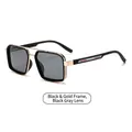 Gafas de sol cuadradas retro con montura negra y dorada y cristales grises - Montura Negro Oro Lentes Negro Gris (C5)