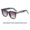 Square sunglasses in glossy black frame with gradient grey lenses and star detail - Glossy Black Frame Gradient Grey Lens