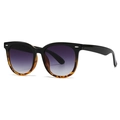 Retro narrow frame sunglasses in glossy black and tortoise shell with purple gradient lenses - Black & Tortoise / Double Grey