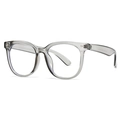 Modern grey transparent narrow square anti-blue light glasses shown at a 45-degree angle - Grey Frame White Lens