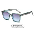 Square matte blue sunglasses with grey-blue gradient lenses and silver side star decor - Matte Blue Frame Grey Blue Lenses