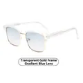 Retro square sunglasses with transparent gold frame and gradient blue lenses - Transparent Gold Frame / Gradient Blue Lenses