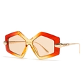 Fashionable square sunglasses with orange gradient frame and gold metal temples - Red Yellow Frame Champagne Lens