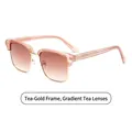 Stylish square tea gold frame sunglasses with gradient brown lenses in a side view - Tea Gold Frame Gradient Brown Lens