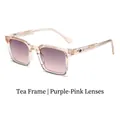 Lunettes de soleil carrées avec monture thé transparent et verres dégradés rose-violet - C5 Monture Thé Translucide Verres Violet Rose
