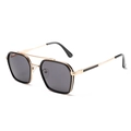 Retro-Rechteck-Sonnenbrille mit schwarzem Rahmen, goldener Doppelbrücke und grauen Gläsern - C5 Goldener Rahmen Schwarzgrau