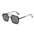 Classic black square frame sunglasses with retro double bridge design and dark grey lenses - C6 Black Frame Black Grey