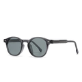 Classic round polarized sunglasses with grey transparent frame and silver rivet accents - Grey Frame Grey Lens