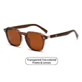 Gafas de sol polarizadas retro con montura color té y patillas de madera veteada - Montura de Té Translúcida Lente de Té