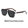 Classic polarized square sunglasses with black frame and wood grain temples in grey lenses - Black Frame Black Grey Lens