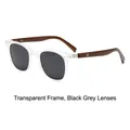 Polarized round sunglasses with transparent frames and dark grey lenses and wood temples - C5 Transparent Frame Black Grey Lens