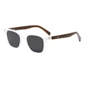 Polarisierte runde Sonnenbrille mit transparentem Mattrahmen und dunklen Holzbügeln - Transparenter Rahmen Schwarzgraue Linsen
