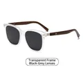 Polarized round sunglasses with transparent frame and dark grey lenses and wood temples - Transparent Frame Black Grey Lens