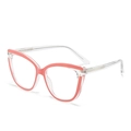 Cat-eye glasses in transparent resin with coral pink accents and metal-inlay temples - Transparent Pink