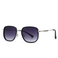 Retro round metal sunglasses with purple gradient lenses and silver temples in 45-degree view - Black Silver Frame Double Grey