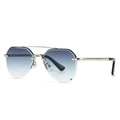 Lunettes aviateur modernes avec double pont en métal argenté et verres dégradés bleus - Argent Bleu Dégradé
