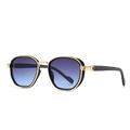 Retro narrow sunglasses for women with gold frame, blue gradient lenses and wooden temples - Gold Frame Blue Gradient Lens (C3)