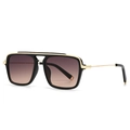Retro square sunglasses with black frames, gold double bridge and gradient brown lenses - Black Frame Purple Lens (C2)