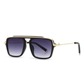 Moderne vierkante oversized zonnebril met zwart-gouden montuur en gradiënt glazen - Zwart Frame Dubbel Grijze Lenzen (C3)