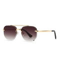 Retro slim rimless aviator sunglasses with gradient brown lenses and gold metal frame - Gold Frame Double Tea Gradient Lens (C4 Gold Tea)