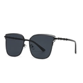 Modern black square oversized sunglasses with metallic bamboo temple details on white backdrop - Black Frame Black Grey Lens