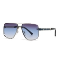 Lunettes de soleil carrées oversize avec verres dégradés bleus et double pont en métal - Argent Bleu Dégradé