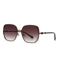 Retro square oversized sunglasses with brown gradient lenses and slim metal frame - Tea Frame Tea Lens