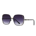 Modern oversized square sunglasses with gradient purple lenses and gold metal accents - C6 Black Frame Double Gray