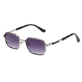 Lunettes de soleil rétro étroites en métal argenté avec verres dégradés violets - Monture Argentée Double Gris