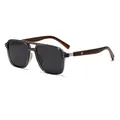 Polarized round sunglasses in transparent grey with wood grain temples and dark grey lenses - Transparent Grey Frame Grey Lens