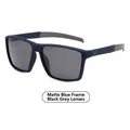 Modern retro square sunglasses with sand blue matte frame and dark grey polarized lenses - Matte Blue Frame Grey Lens