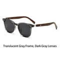 Retro polarized round sunglasses with transparent grey frame and wood grain temples - C1 Transparent Gray Frame / Black-Gray Lenses