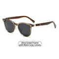 Occhiali da sole polarizzati retrò con montatura verde oliva e stanghette in legno - C3 Montatura Verde Oliva Lenti Nero Grigio